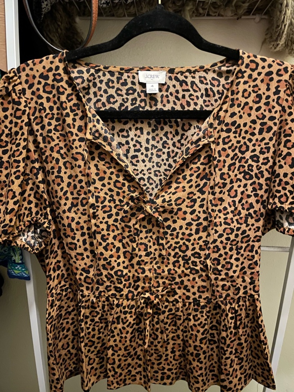 J. Crew Leopard-Print Peplum Top in Brown and Black